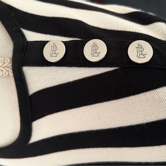 Lauren Ralph Lauren black & white striped long tee,cotton, size medium, … - Picture 7 of 11